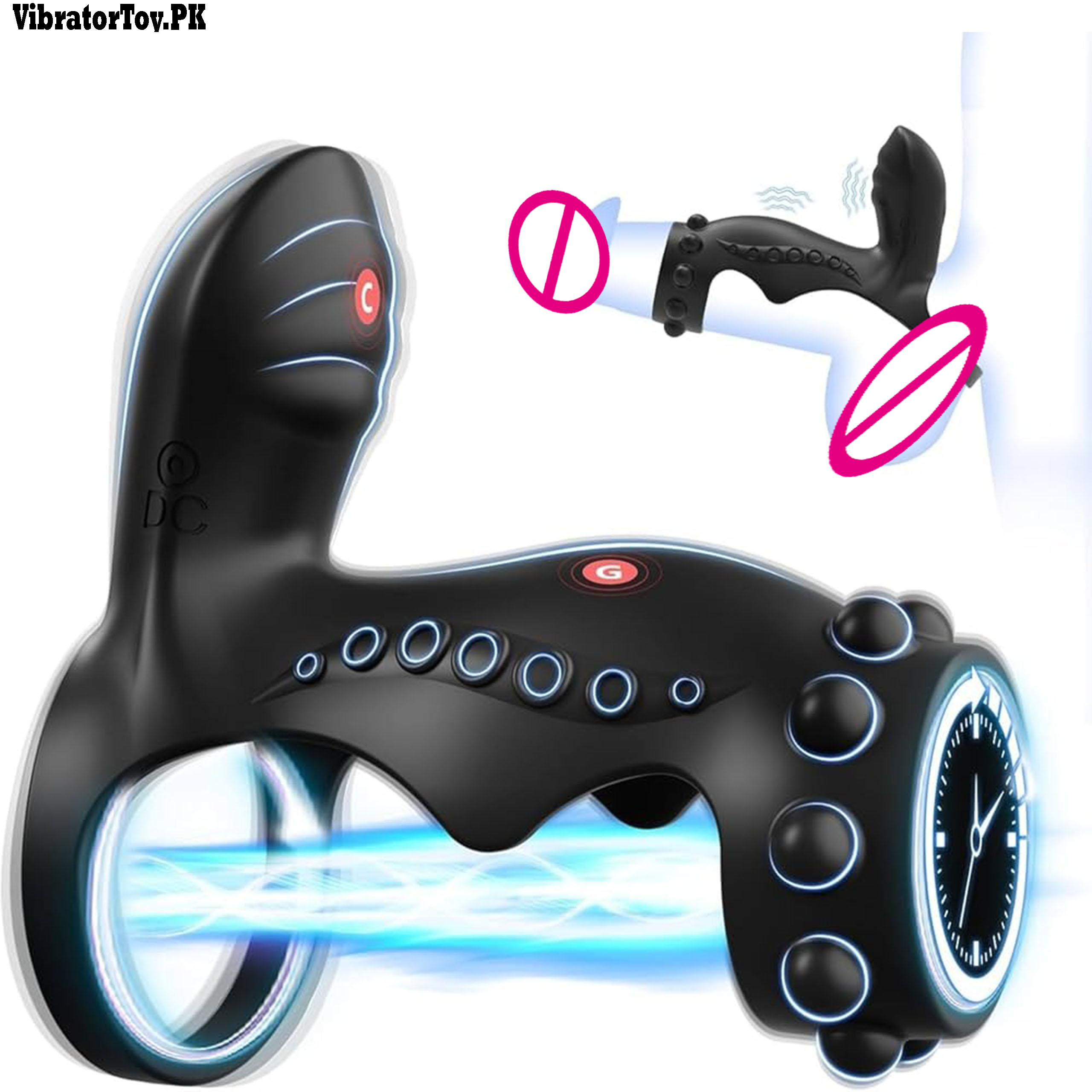 Vibrating Penis Sleeve Cock Ring With Clitoral Stimulator