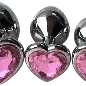 3-Piece Heart Jeweled Metal Butt Plug Set | maletoy.pk