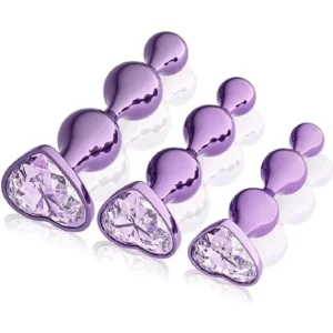 3-Piece Purple Alloy Beaded Butt Plug Set | maletoy.pk