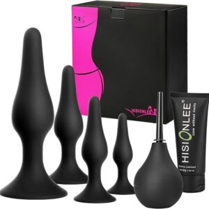 4-piece silicone butt plug trainer kit with suction base and enema set on maletoy.pk